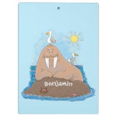 Funny happy walrus Cartoon Illustration Klemmbrett (Rückseite)
