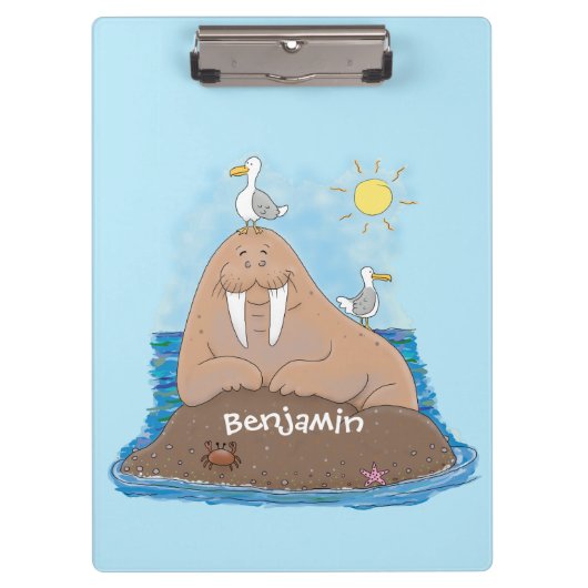 Funny happy walrus Cartoon Illustration Klemmbrett (Vorderseite)