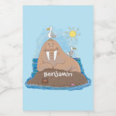 Funny happy walrus Cartoon Illustration Lebensmitteletikett (Einzelnes Label)