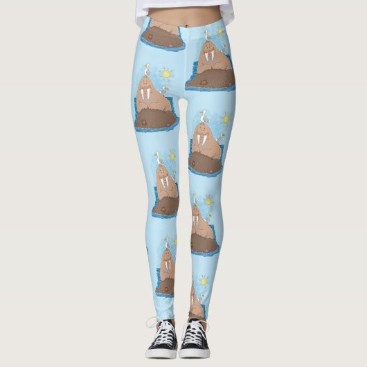 Funny happy walrus Cartoon Illustration Leggings (Vorderseite)