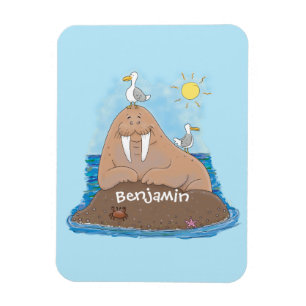 Funny happy walrus Cartoon Illustration Magnet