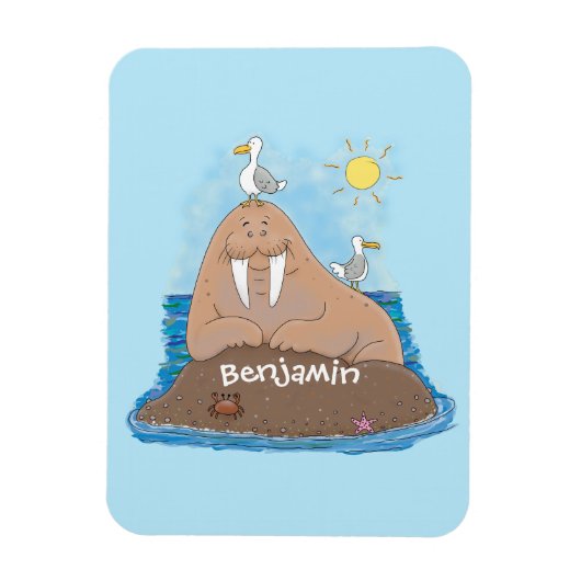 Funny happy walrus Cartoon Illustration Magnet (Vertikal)