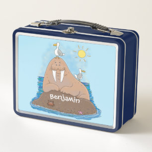 Funny happy walrus Cartoon Illustration Metall Brotdose