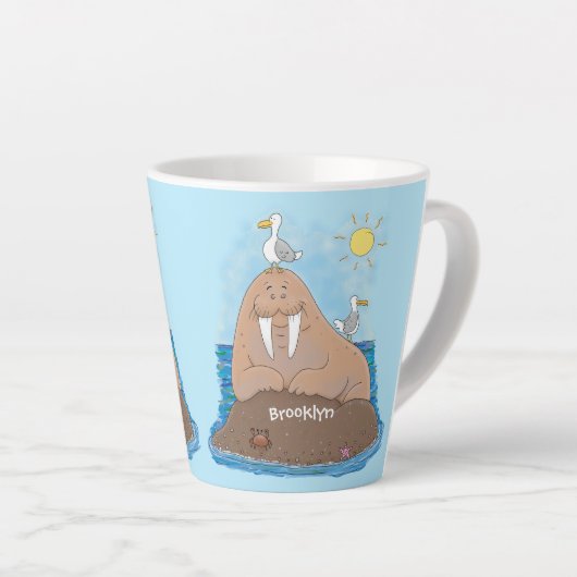 Funny happy walrus Cartoon Illustration Milchtasse (Rechte Ecke)