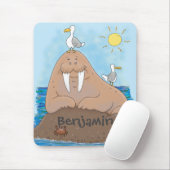 Funny happy walrus Cartoon Illustration Mousepad (Mit Mouse)