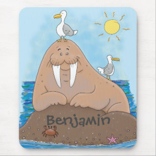 Funny happy walrus Cartoon Illustration Mousepad