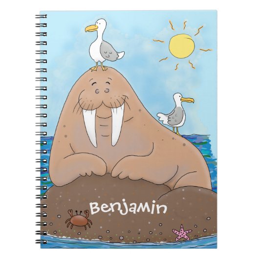 Funny happy walrus Cartoon Illustration Notizblock (Vorderseite)