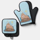 Funny happy walrus Cartoon Illustration Ofenhandschuh & Topflappen-Set (Vorderseite/Rückseite)