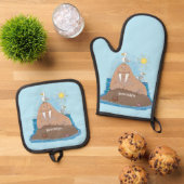 Funny happy walrus Cartoon Illustration Ofenhandschuh & Topflappen-Set (Oben Unten)