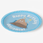 Funny happy walrus Cartoon Illustration Pappteller (Schrägansicht)