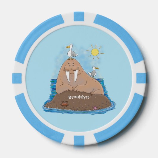 Funny happy walrus Cartoon Illustration Pokerchips (Vorderseite)
