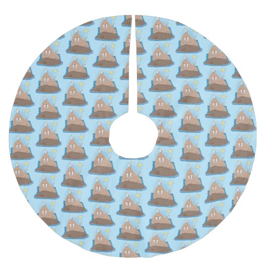 Funny happy walrus Cartoon Illustration Polyester Weihnachtsbaumdecke (Vorderseite)