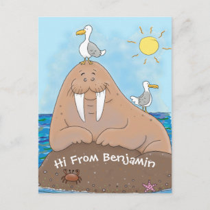 Funny happy walrus Cartoon Illustration Postkarte