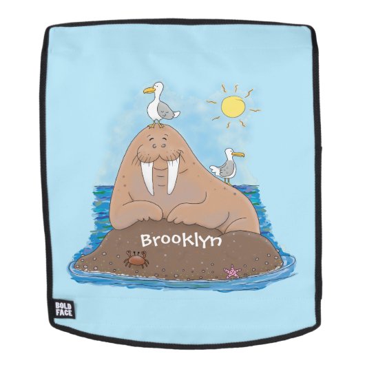 Funny happy walrus Cartoon Illustration Rucksack (Abnehmbare Front)