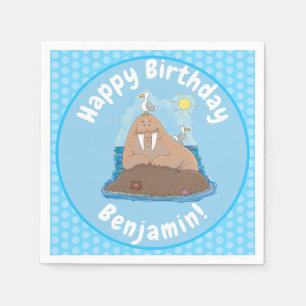 Funny happy walrus Cartoon Illustration Serviette