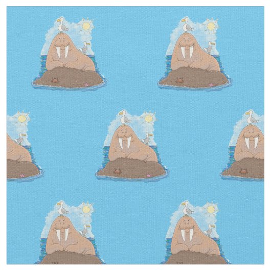 Funny happy walrus Cartoon Illustration Stoff (Nahaufnahme)