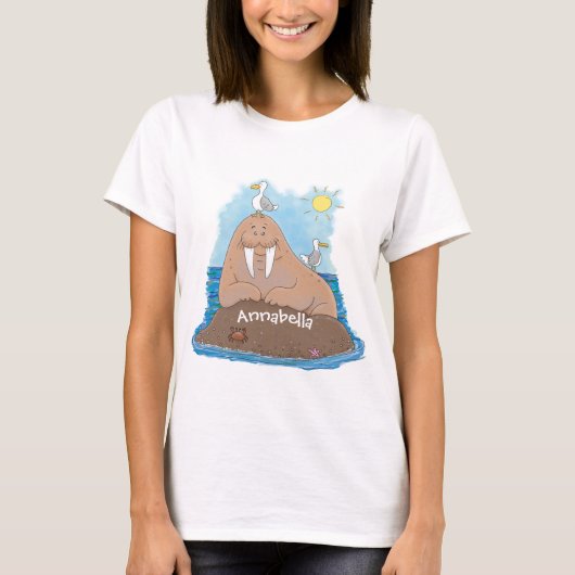 Funny happy walrus Cartoon Illustration T-Shirt (Vorderseite)