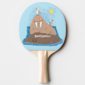 Funny happy walrus Cartoon Illustration Tischtennis Schläger (Rückseite)