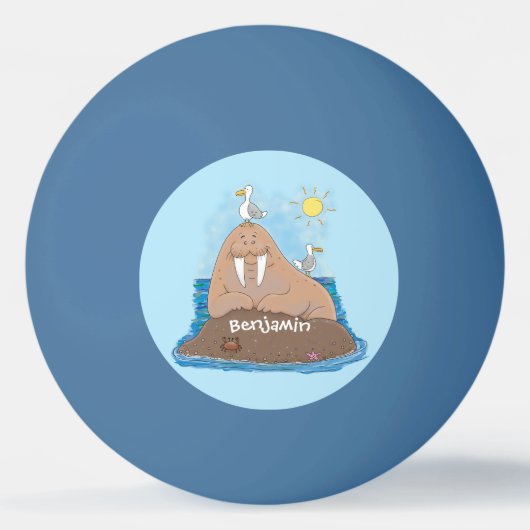 Funny happy walrus Cartoon Illustration Tischtennisball (Rückseite)