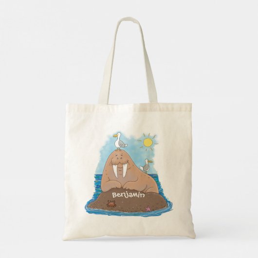 Funny happy walrus Cartoon Illustration Tragetasche (Rückseite)