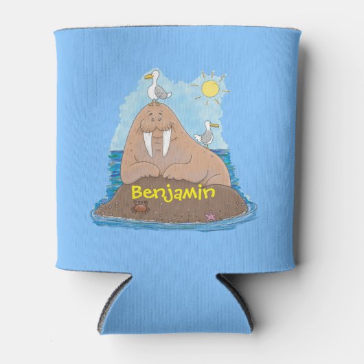 Funny happy walrus Cartoon Illustrator Cartoon Dosenkühler (Vorderseite)