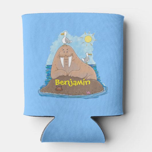 Funny happy walrus Cartoon Illustrator Cartoon Dosenkühler (Rückseite)