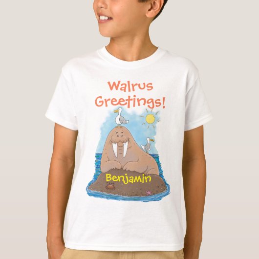 Funny happy walrus Cartoon Illustrator Cartoon T-Shirt (Vorderseite)