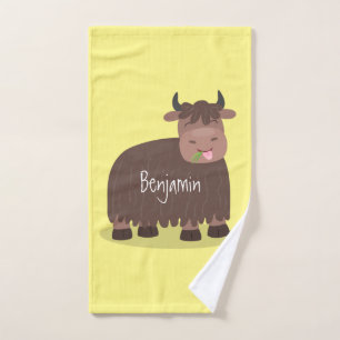 Funny happy yak aß gras Cartoon Illustration Badhandtuch Set