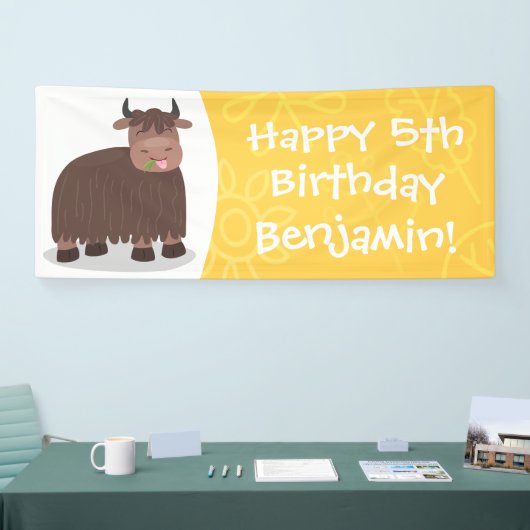 Funny happy yak aß gras Cartoon Illustration Banner (Messe)
