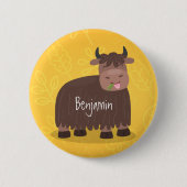 Funny happy yak aß gras Cartoon Illustration Button (Vorderseite)