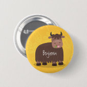 Funny happy yak aß gras Cartoon Illustration Button (Vorne & Hinten)