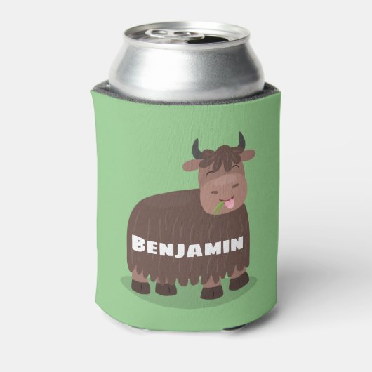 Funny happy yak aß gras Cartoon Illustration Dosenkühler (Kanne Rückseite)