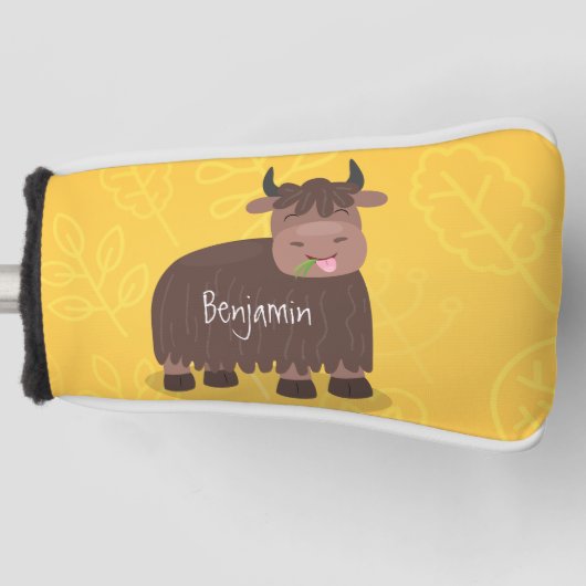 Funny happy yak aß gras Cartoon Illustration Golf Headcover (Vorderseite)