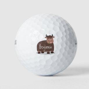 Funny happy yak aß gras Cartoon Illustration Golfball