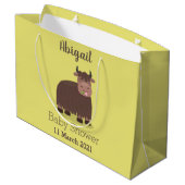 Funny happy yak aß gras Cartoon Illustration Große Geschenktüte (Rückseite Schrägansicht)