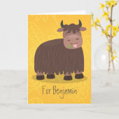 Funny happy yak aß gras Cartoon Illustration Karte (Gelbe Blume)