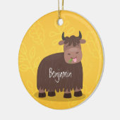 Funny happy yak aß gras Cartoon Illustration Keramik Ornament (Links)