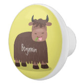 Funny happy yak aß gras Cartoon Illustration Keramikknauf (Rechts)