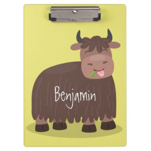 Funny happy yak aß gras Cartoon Illustration Klemmbrett