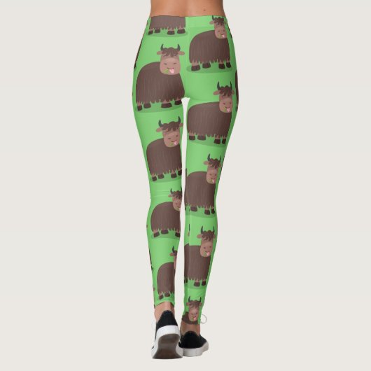 Funny happy yak aß gras Cartoon Illustration Leggings (Rückseite)