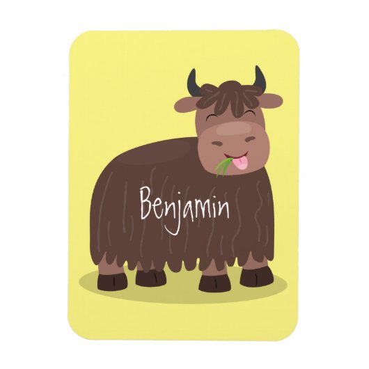 Funny happy yak aß gras Cartoon Illustration Magnet (Vertikal)
