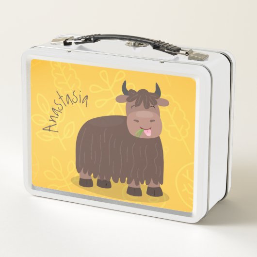 Funny happy yak aß gras Cartoon Illustration Metall Brotdose (Rückseite)