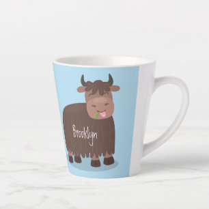Funny happy yak aß gras Cartoon Illustration Milchtasse