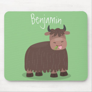 Funny happy yak aß gras Cartoon Illustration Mousepad