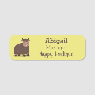 Funny happy yak aß gras Cartoon Illustration Namensschild