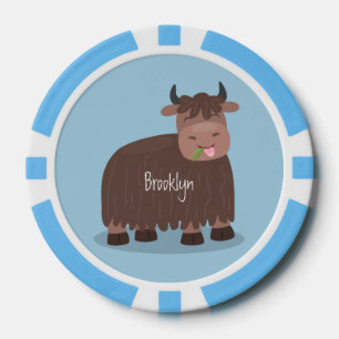 Funny happy yak aß gras Cartoon Illustration Pokerchips