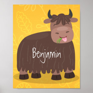 Funny happy yak aß gras Cartoon Illustration Poster