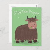 Funny happy yak aß gras Cartoon Illustration Postkarte (Vorne/Hinten)