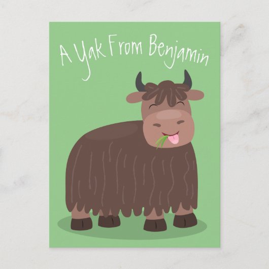 Funny happy yak aß gras Cartoon Illustration Postkarte (Vorderseite)