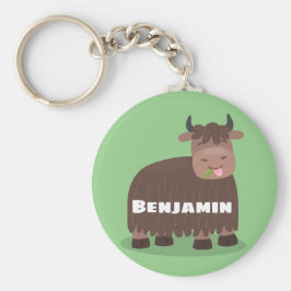 Funny happy yak aß gras Cartoon Illustration Schlüsselanhänger